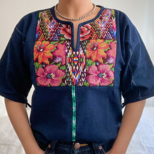 Huipil × Indigo Blouse Short Sleeve C／グアテマラ ウィピル 藍染 半袖ブラウス