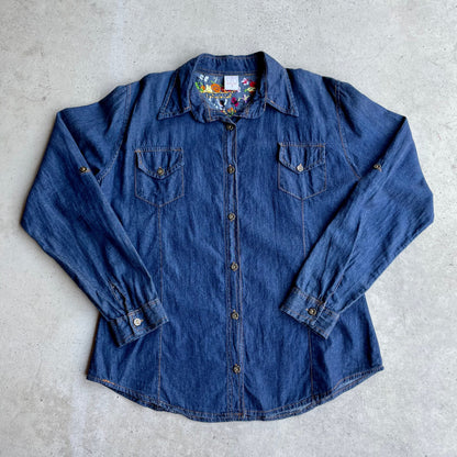 Michoacan Embroidery Light Denim Shirt I (M)／ミチョアカン メキシコ刺繍 デニムシャツ 薄手／インディゴ Mサイズ