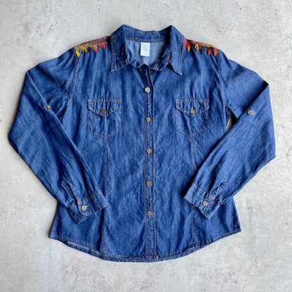 Chiapas Embroidery Light Denim Shirt B (M)／チアパス メキシコ刺繍 デニムシャツ 薄手／インディゴ Mサイズ