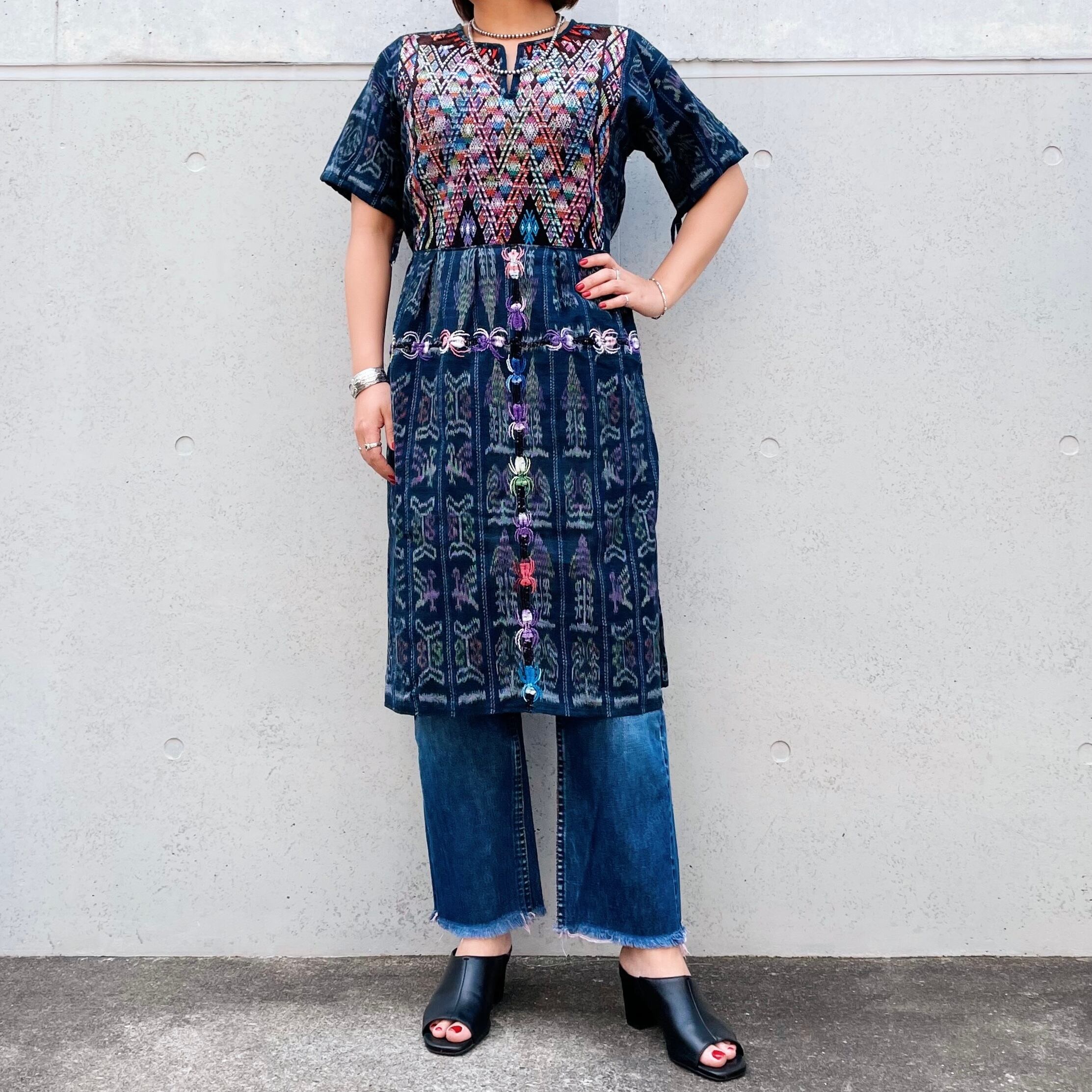 Huipil × Indigo Dress J (S)／グアテマラ ウィピル × 藍染 ワンピース – SEED OF LOVE