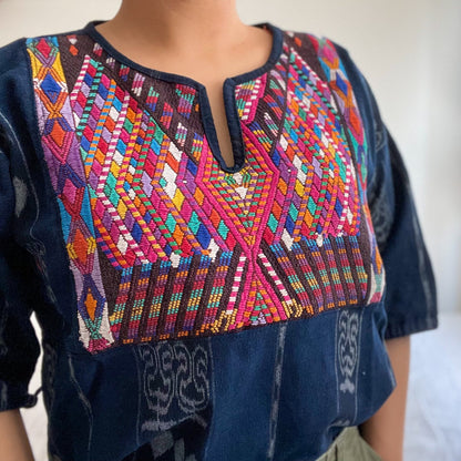 Huipil × Indigo Blouse Short Sleeve A／グアテマラ ウィピル 藍染 半袖ブラウス