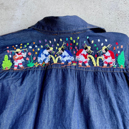 Michoacan Embroidery Light Denim Shirt H (KIDS)／ミチョアカン メキシコ刺繍 デニムシャツ 薄手／インディゴ キッズサイズ