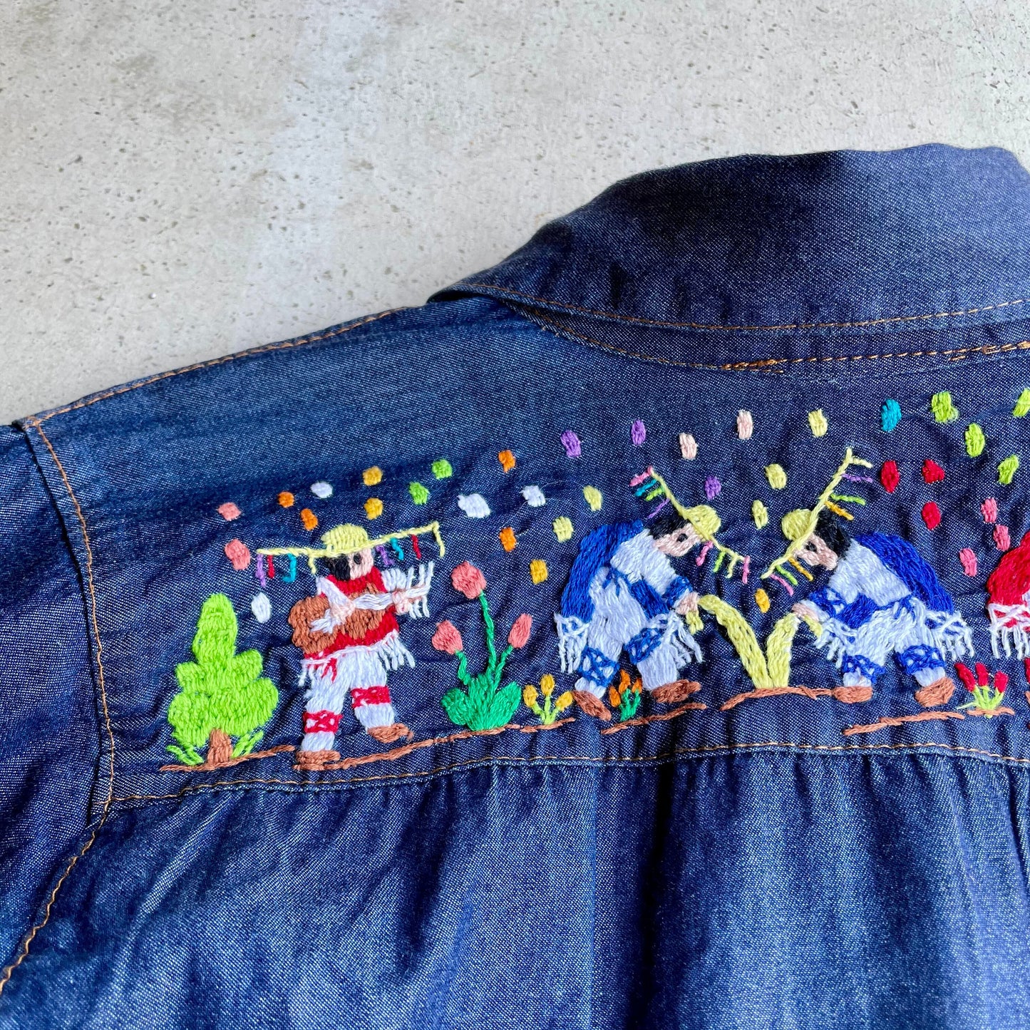 Michoacan Embroidery Light Denim Shirt H (KIDS)／ミチョアカン メキシコ刺繍 デニムシャツ 薄手／インディゴ キッズサイズ