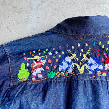 Michoacan Embroidery Light Denim Shirt H (KIDS)／ミチョアカン メキシコ刺繍 デニムシャツ 薄手／インディゴ キッズサイズ