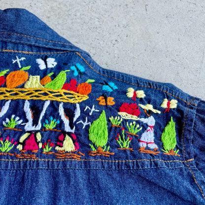 Michoacan Embroidery Light Denim Shirt I (M)／ミチョアカン メキシコ刺繍 デニムシャツ 薄手／インディゴ Mサイズ