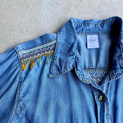 Chiapas Embroidery Light Denim Shirt A (M)／チアパス メキシコ刺繍 デニムシャツ 薄手／インディゴ Mサイズ