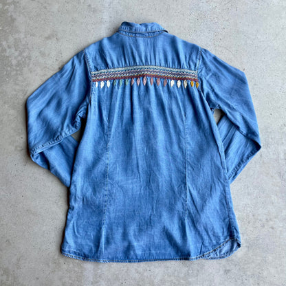 Chiapas Embroidery Light Denim Shirt A (M)／チアパス メキシコ刺繍 デニムシャツ 薄手／インディゴ Mサイズ