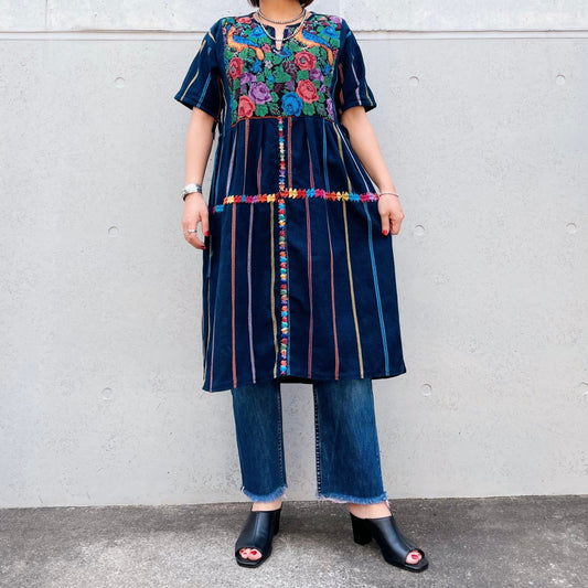 Huipil × Indigo Dress K (S)／グアテマラ ウィピル × 藍染 ワンピース