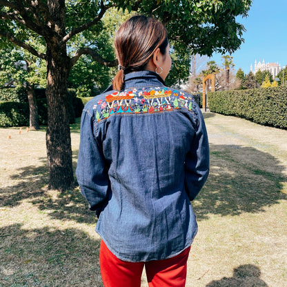 Michoacan Embroidery Light Denim Shirt I (M)／ミチョアカン メキシコ刺繍 デニムシャツ 薄手／インディゴ Mサイズ
