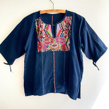 Huipil × Indigo Blouse Short Sleeve B／グアテマラ ウィピル 藍染 半袖ブラウス