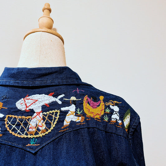 Michoacan Embroidery Denim Shirt E／ミチョアカン メキシコ刺繍 デニムシャツ インディゴ