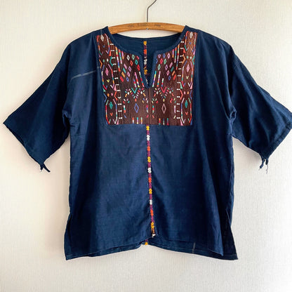 Huipil × Indigo Blouse Short Sleeve E／グアテマラ ウィピル 藍染 半袖ブラウス