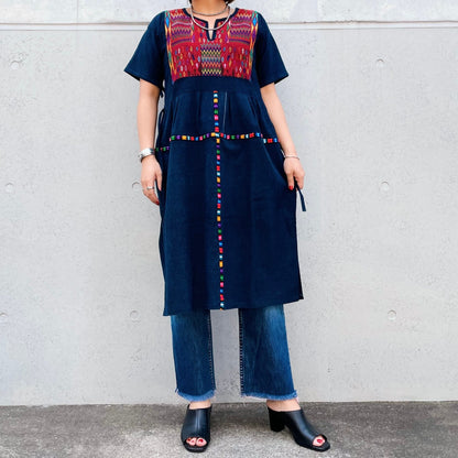 Huipil × Indigo Dress H (S)／グアテマラ ウィピル × 藍染 ワンピース