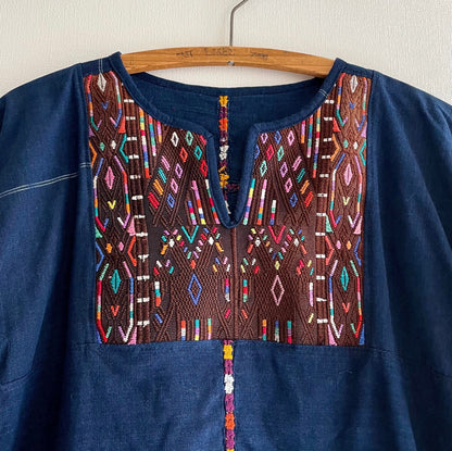 Huipil × Indigo Blouse Short Sleeve E／グアテマラ ウィピル 藍染 半袖ブラウス