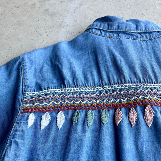 Chiapas Embroidery Light Denim Shirt A (M)／チアパス メキシコ刺繍 デニムシャツ 薄手／インディゴ Mサイズ