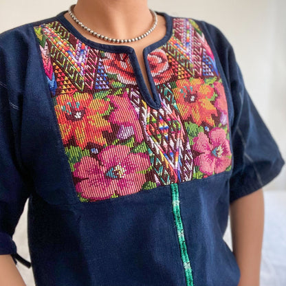 Huipil × Indigo Blouse Short Sleeve C／グアテマラ ウィピル 藍染 半袖ブラウス