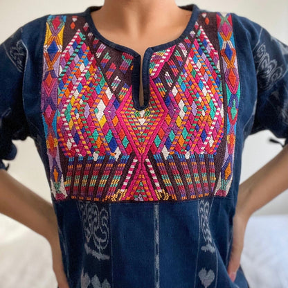 Huipil × Indigo Blouse Short Sleeve A／グアテマラ ウィピル 藍染 半袖ブラウス