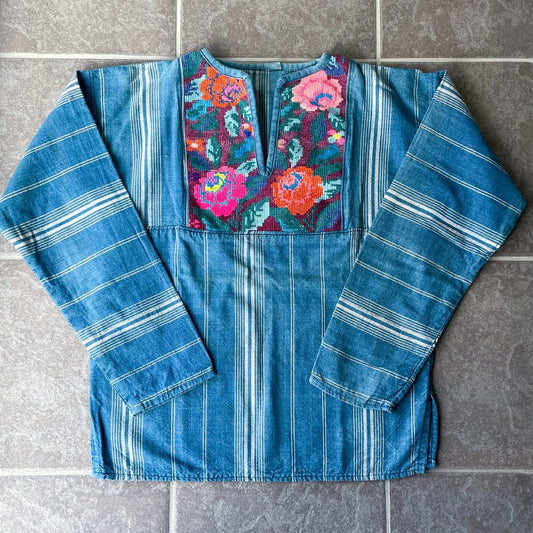 Guatemalan Indigo Blouse #3／グアテマラ ウィピル 刺繍 織り ブラウス トップス