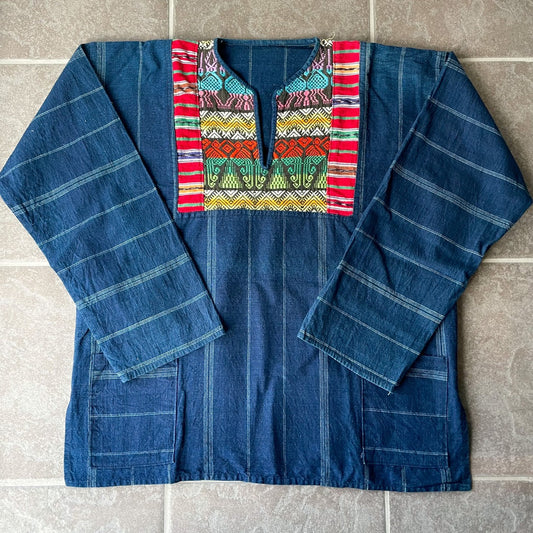 Guatemalan Indigo Blouse #1／グアテマラ ウィピル 刺繍 織り ブラウス トップス