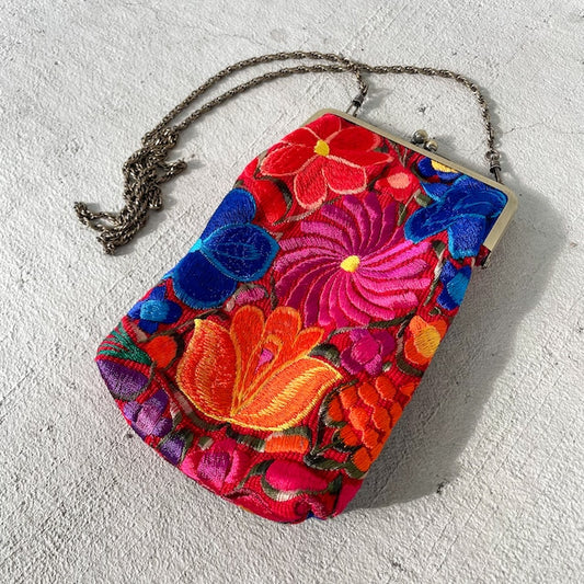 Mexican Flower Embroidery  Mini Bag #3／メキシコ刺繍 がま口バッグ ポシェット スマホケース