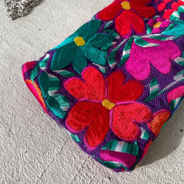 Mexican Flower Embroidery Mini Bag #4／メキシコ刺繍 がま口バッグ ポシェット スマホケース