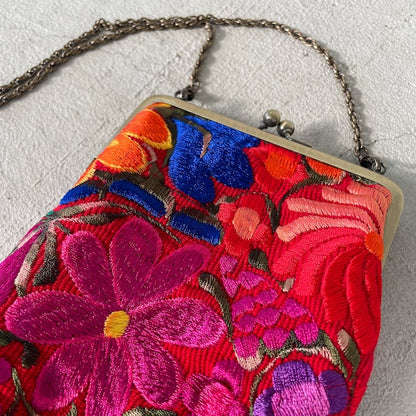 Mexican Flower Embroidery  Mini Bag #3／メキシコ刺繍 がま口バッグ ポシェット スマホケース