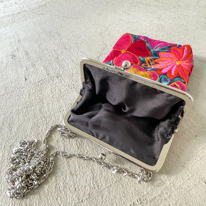 Mexican Flower Embroidery  Mini Bag #2／メキシコ刺繍 がま口バッグ ポシェット スマホケース
