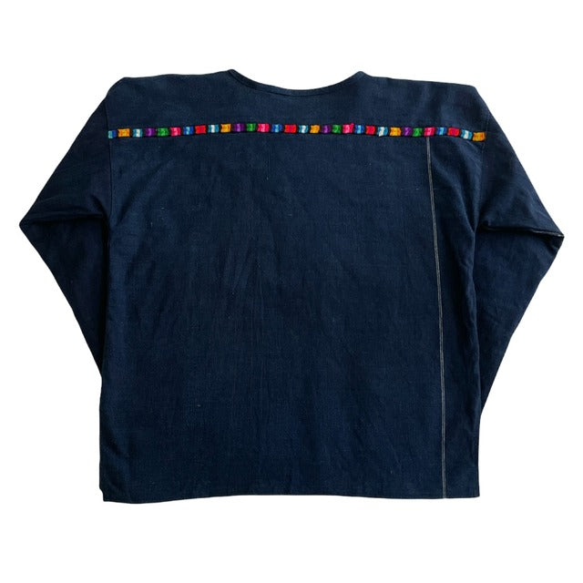 Huipil × Indigo Blouse #1／グアテマラ ウィピル 藍染 ブラウス 刺繍