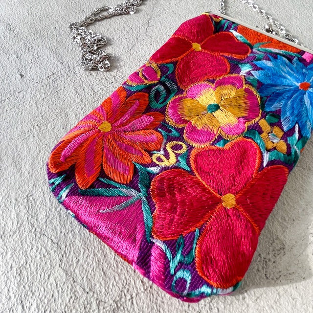 Mexican Flower Embroidery Mini Bag #2／メキシコ刺繍 がま口バッグ ポシェット スマホケース