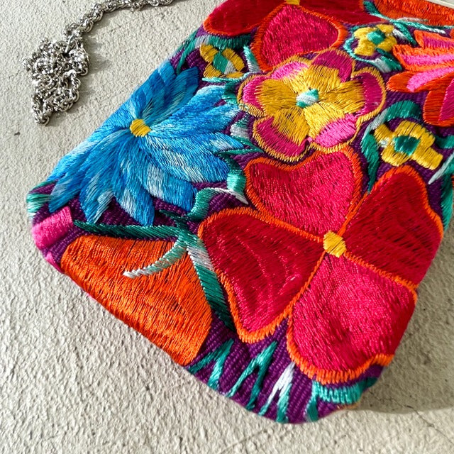 Mexican Flower Embroidery  Mini Bag #2／メキシコ刺繍 がま口バッグ ポシェット スマホケース