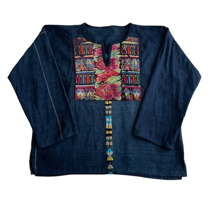 Huipil × Indigo Blouse #2／グアテマラ ウィピル 藍染 ブラウス 刺繍