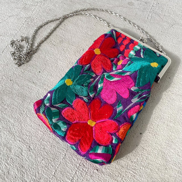 Mexican Flower Embroidery Mini Bag #4／メキシコ刺繍 がま口バッグ ポシェット スマホケース