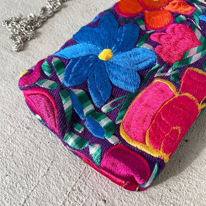 Mexican Flower Embroidery  Mini Bag #4／メキシコ刺繍 がま口バッグ ポシェット スマホケース