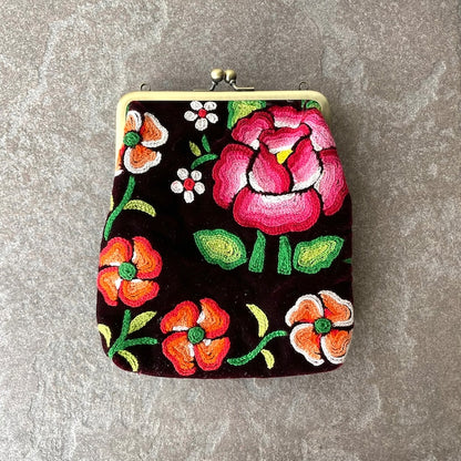 Oaxaca Huipil × Leather Mini Bag／メキシコ刺繍 がま口バッグ ポシェット