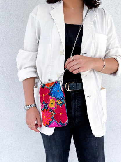 Mexican Flower Embroidery  Mini Bag #2／メキシコ刺繍 がま口バッグ ポシェット スマホケース