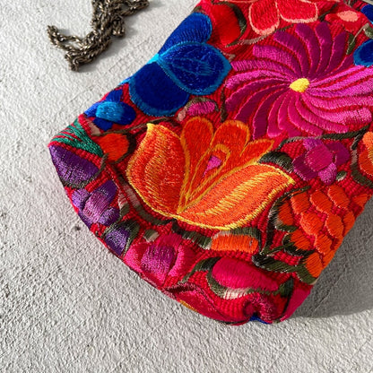 Mexican Flower Embroidery  Mini Bag #3／メキシコ刺繍 がま口バッグ ポシェット スマホケース
