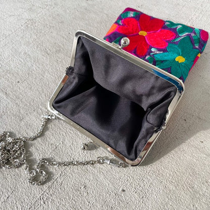 Mexican Flower Embroidery  Mini Bag #4／メキシコ刺繍 がま口バッグ ポシェット スマホケース