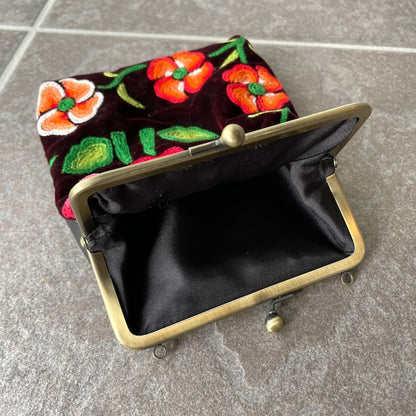 Oaxaca Huipil × Leather Mini Bag／メキシコ刺繍 がま口バッグ ポシェット