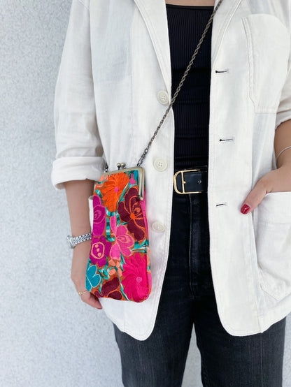 Mexican Flower Embroidery  Mini Bag #1／メキシコ刺繍 がま口バッグ ポシェット スマホケース