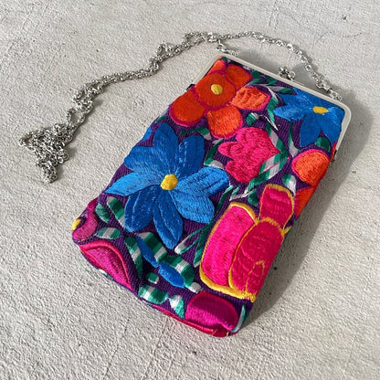 Mexican Flower Embroidery  Mini Bag #4／メキシコ刺繍 がま口バッグ ポシェット スマホケース